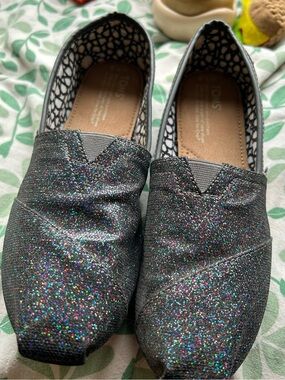 Toms Black Glitter Slip-On Flats